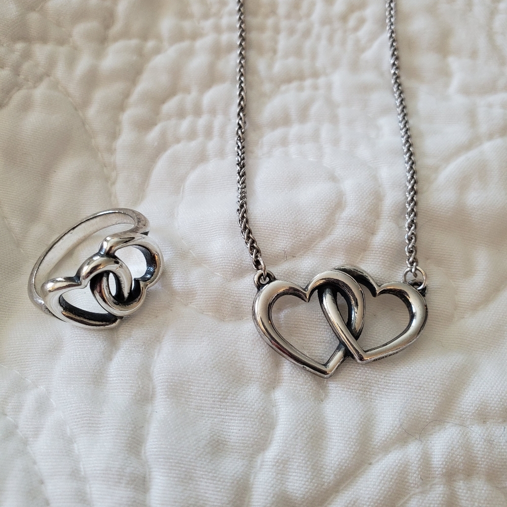Linked hearts ring and necklace